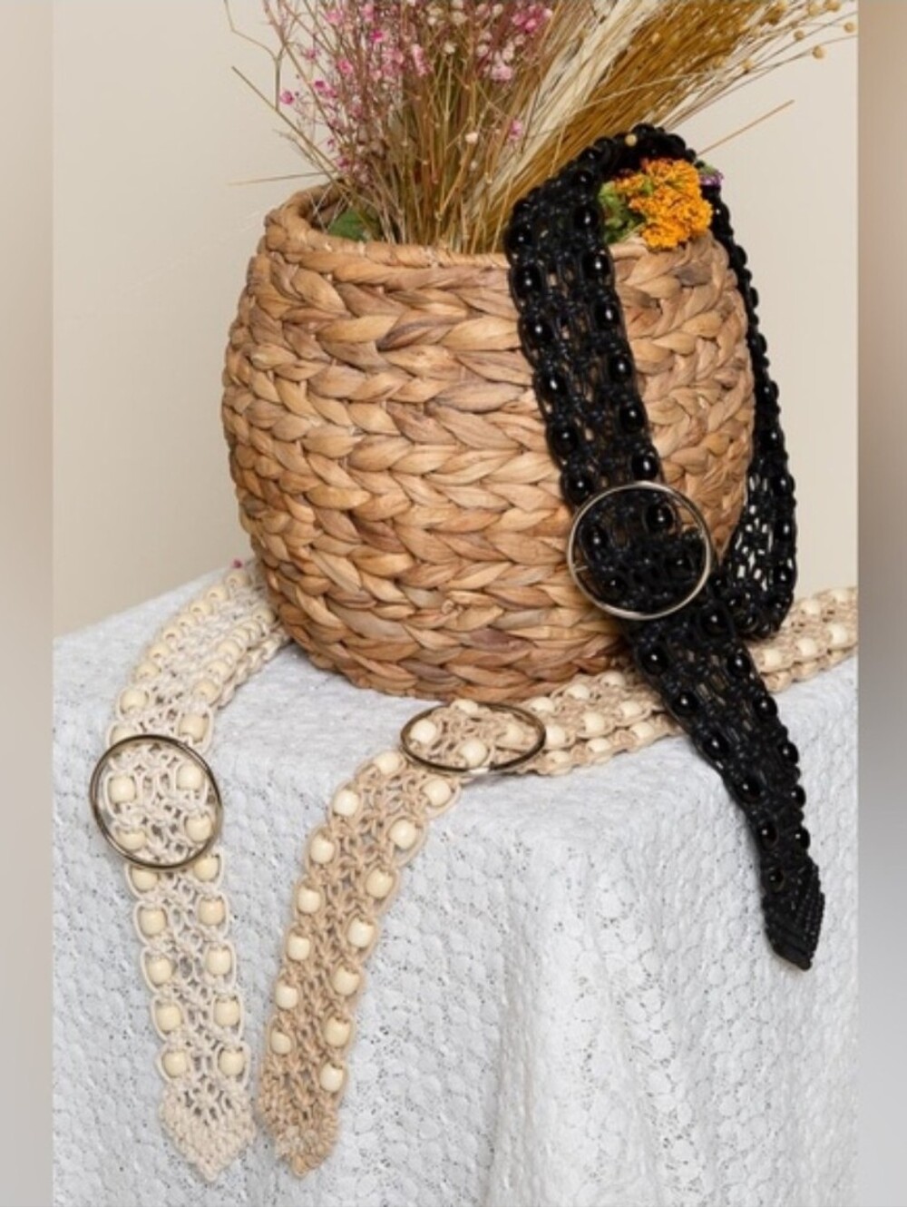 POL Boho Beaded Crochet Belt